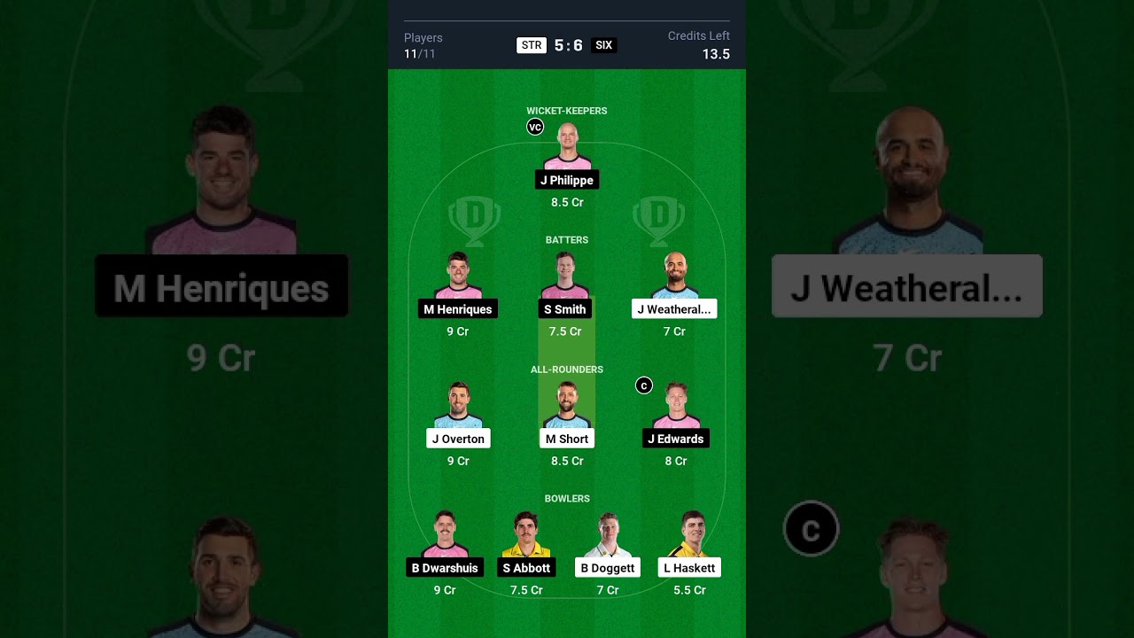STR vs SIX Dream 11 Team Prediction | 