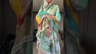 Presentation of printed Cashmere shawls of my collection a overlay a plain color outfit