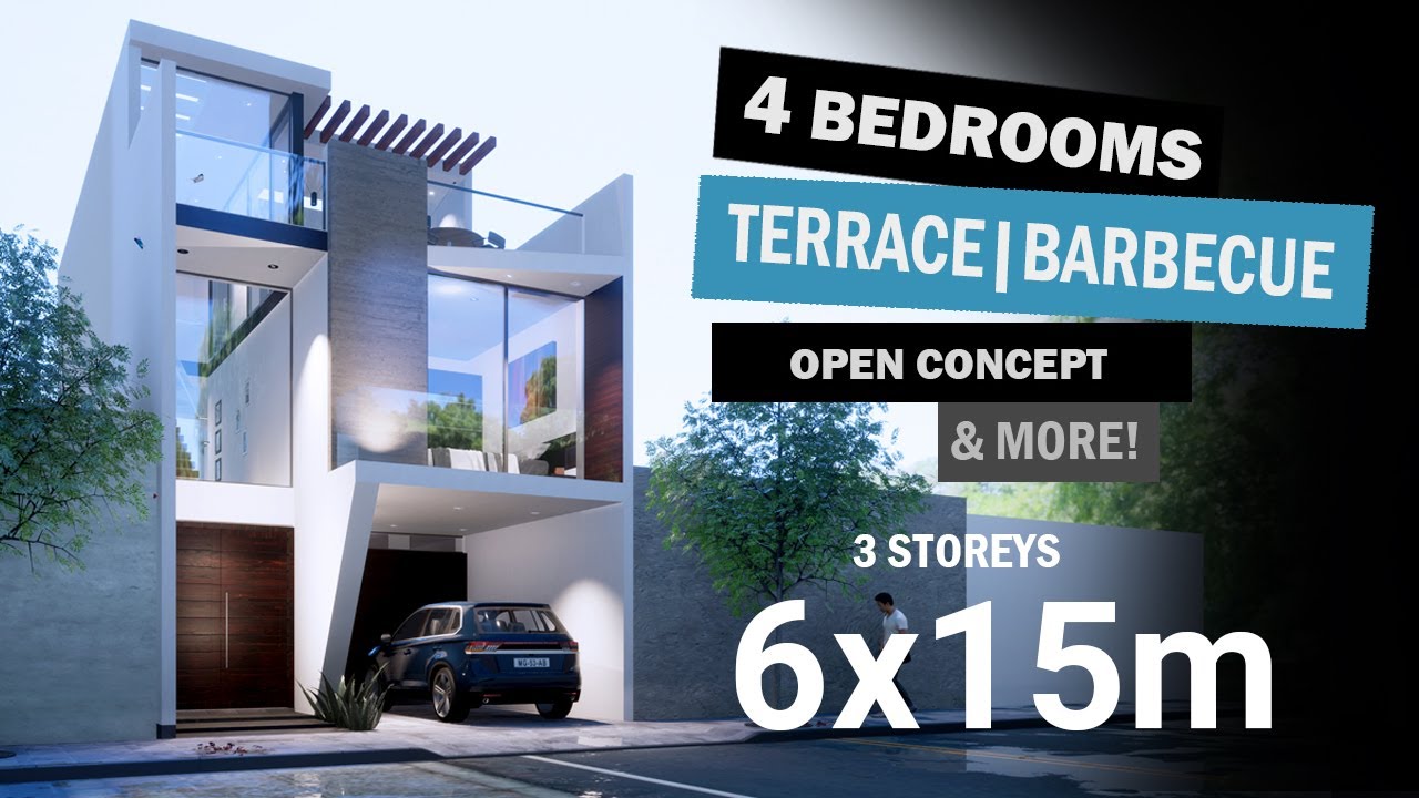 PLANO DE CASA 6X15m | TRES PISOS 4 DORMITORIOS | BEAUTIFUL HOME DESIGN 19.7 X 49.2ft