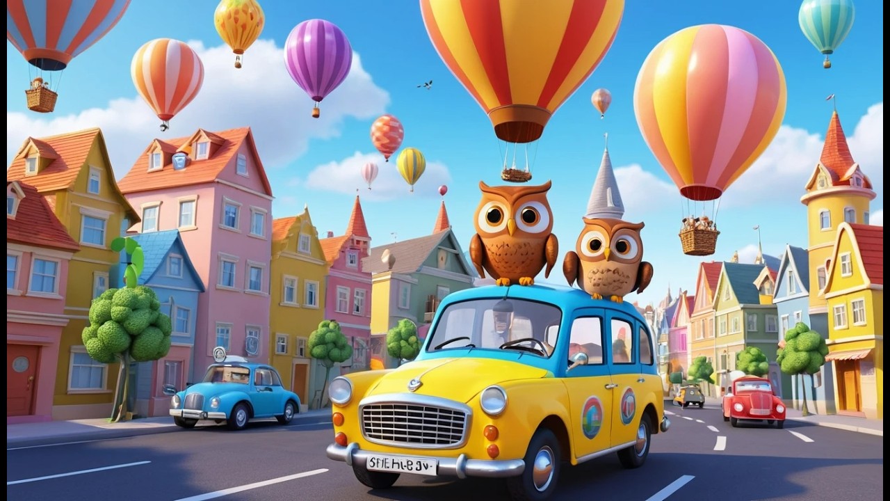 Petit Hibou voyage en taxi ballon 🌙🦉🎈