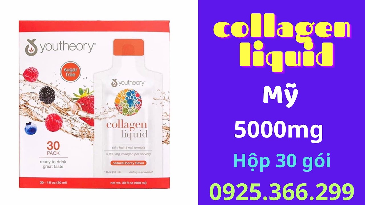 Collagen Liquid của Mỹ 5000mg, hộp 30 gói, collagen úc 6in1, collagen