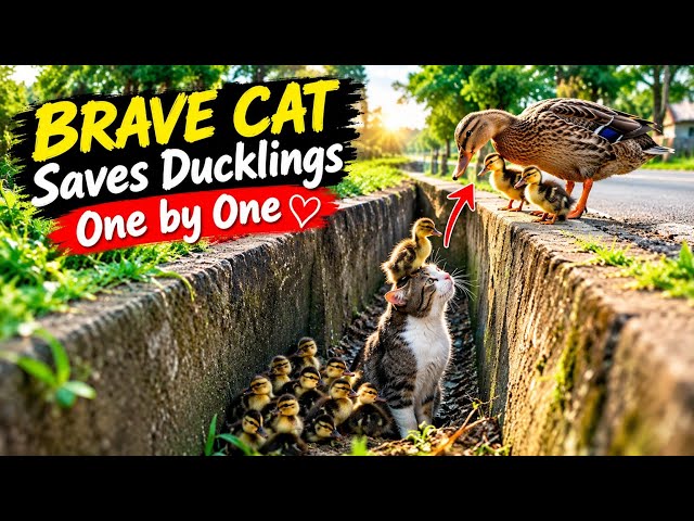 A Brave Cat Risked Everything to Save 8 Trapped Ducklings One by One ❤️🐱🦆 | Emotional Animal Rescue