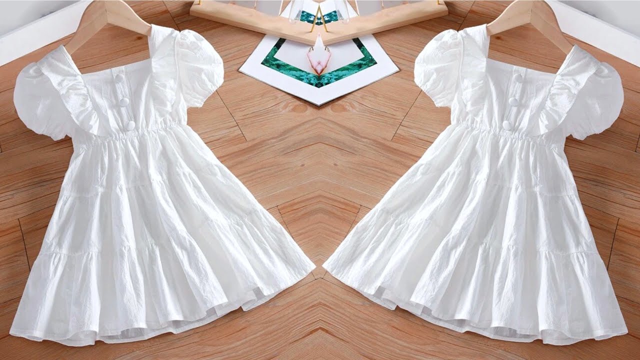 Beautiful and Very Easy Square Neck Ruffled Baby Frock Cutting and Stitching | DIY Easy Baby Frock