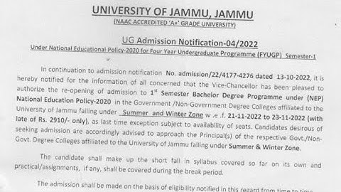 1st semester admission reopen||jammu University||jammu University latest update.