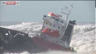 Dramatic Rescue As Cargo Ship Splits In Two (Raw Video)