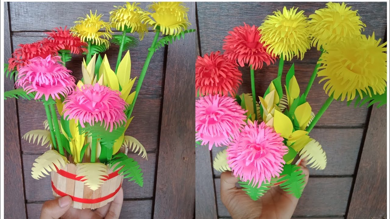 How to make paper  flowers  cara  membuat  bunga dari kertas 