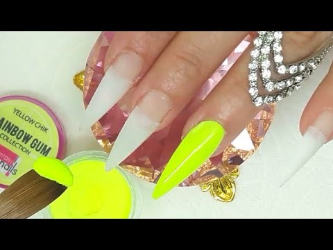 Uñas acrílicas amarillo Neón con efecto hombre con un 3D hermoso - thptnganamst.edu.vn