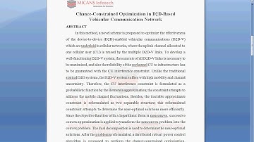 Chance constrained optimization in D2D based vehicular communication network-IEEE projects 2019