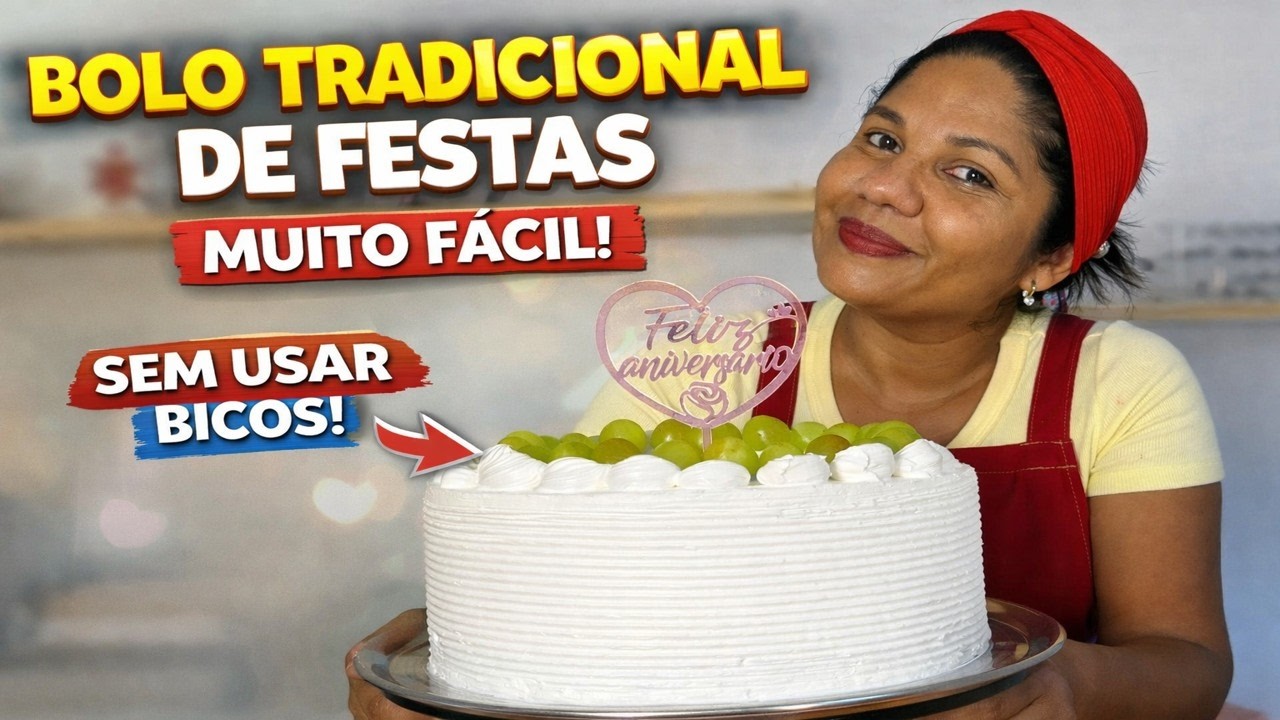 BOLO DE FESTA DECORADO SEM BICO | Bolo Tradicional de Festa Fácil