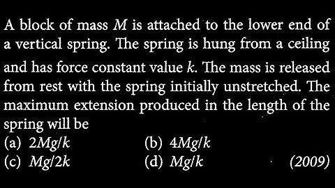 A block of mass M is attached to the lower end of a vertical spring. The spring is WEP DTS 05 Q6