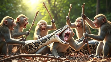 Brutal Jungle Battle: Monkeys Fight Giant Python in Daylight