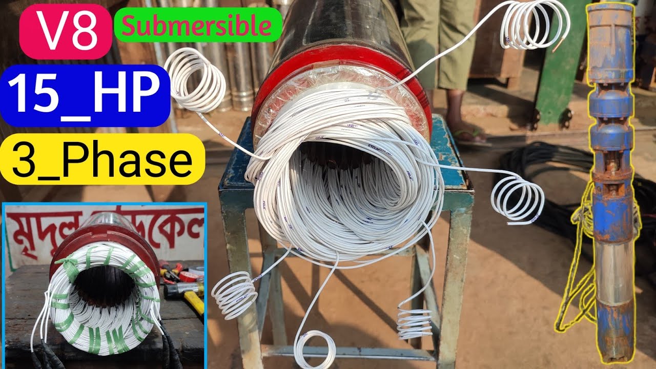 Submersible motor winding. V8 15 HP 3 Phase 24 slot Full rewinding connection + winding data