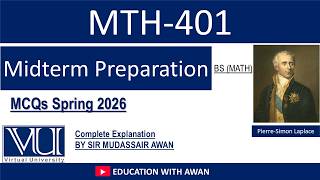 MTH 401 || Differential Equations|| Midterm Preparation || Solved Mcqs || Part 01