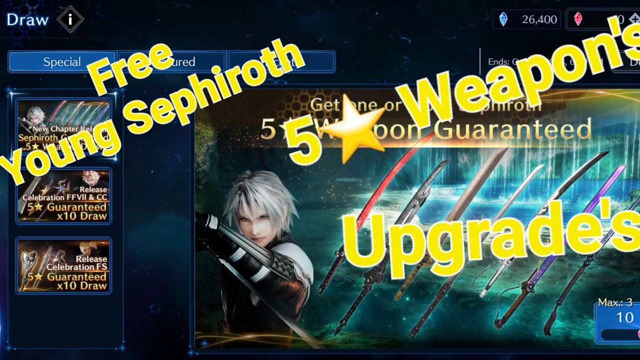 Young Sephiroth Free 5⭐️ Weapon's - Upgrade's - Final Fantasy VII: Ever Crisis