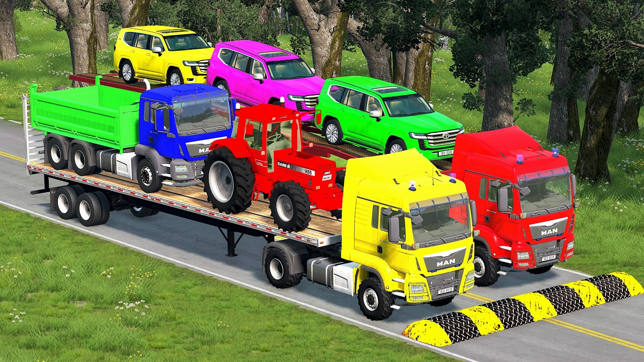Flatbed Truck Mcqueen | Transportation with Truck - Pothole vs Car # -BeamNG.Drive
