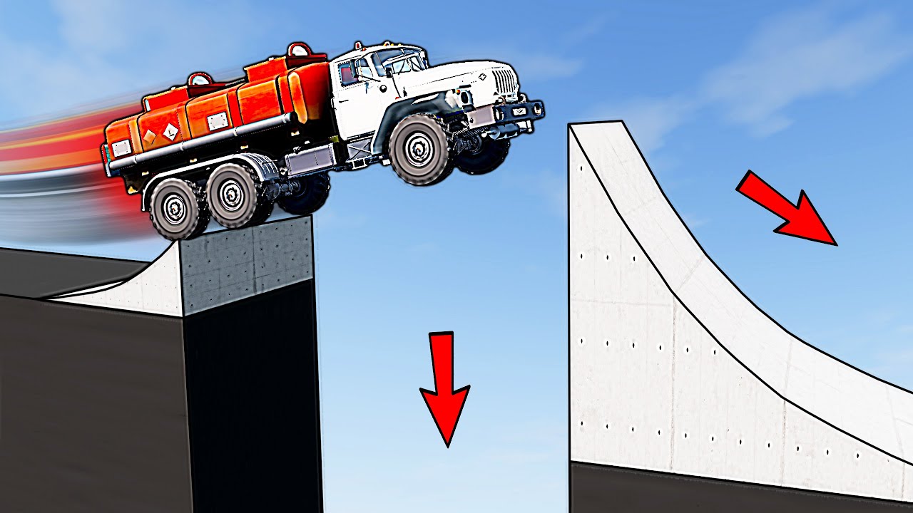 Cars vs. Longest Pit & Highest Ramp in BeamNG.drive