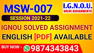 MSW-007 Solved Assignment 2021-22 in English, MSW 7 Solved Assignment 2022, MSW-007 Assignment