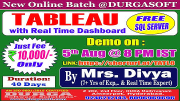 TABLEAU with Real Time Dashboard Online Training @ DURGASOFT