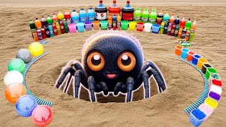 Big Toothpaste Eruption from Cute Spider Cement Hole, Fanta, Mtn Dew, Coca cola vs Mentos