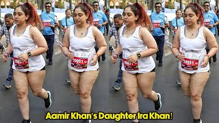 Aamir Khans Daughter Ira Khan Spotted At Mumbai Marathon Weaaring Shortes With Aamir