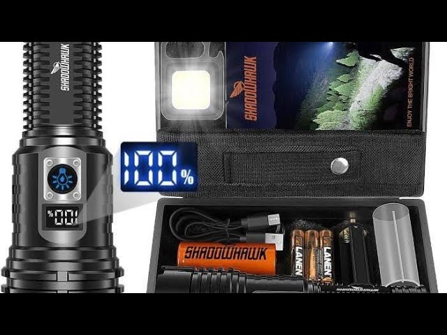 Shadowhawk Lampe de poche rechargeable, lampe de poche tactique 200 000  lumens, lampe de poche LED XHP70.2 la plus lumineuse, lampe de poche