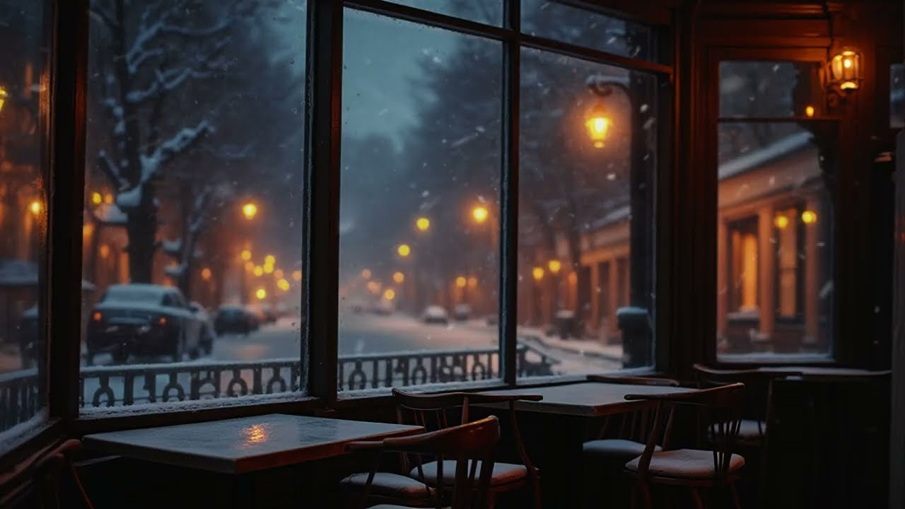 Cozy Cafe Window ❄️ Snowfall Ambience | Calm Piano Music | Relaxing Loop 13 Min