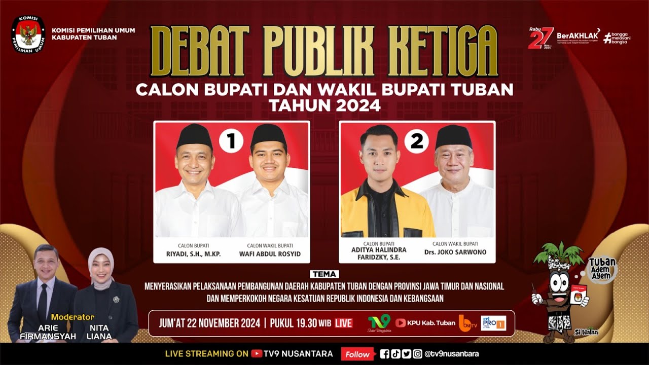 🔴(LIVE) Debat Publik Ketiga Pemilihan Bupati dan Wakil Bupati Tuban Tahun 2024