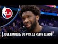 Joel Embiid reacts to dropping his first triple-double of the season | NBA on ESPN