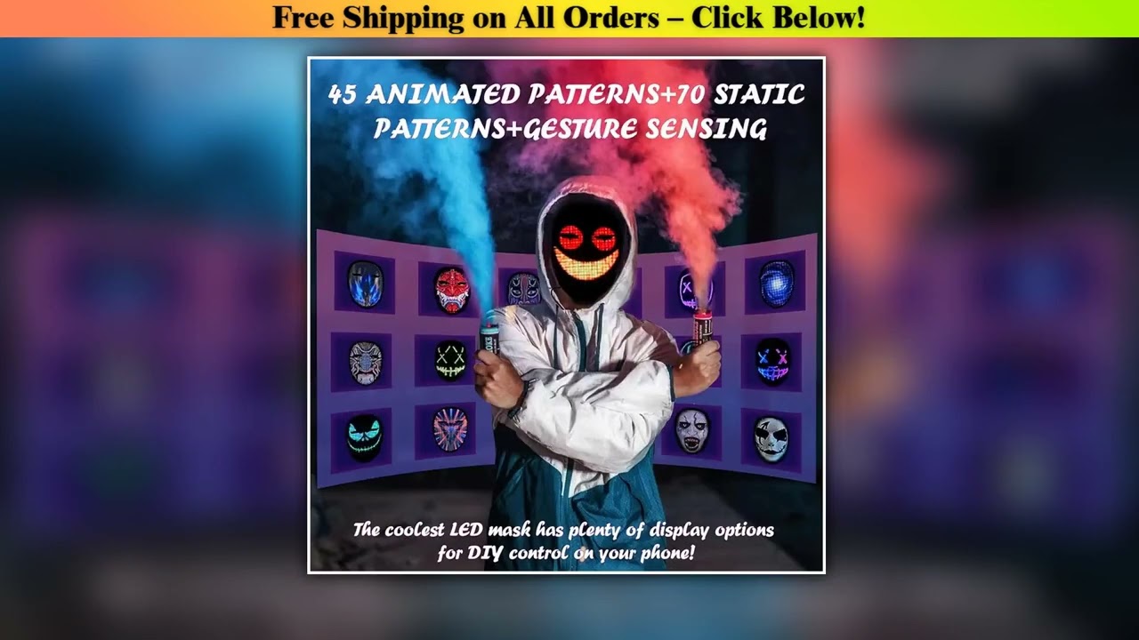 Led Mask with Bluetooth App Control Programmable Face Transforming Light up Halloween Led Mask