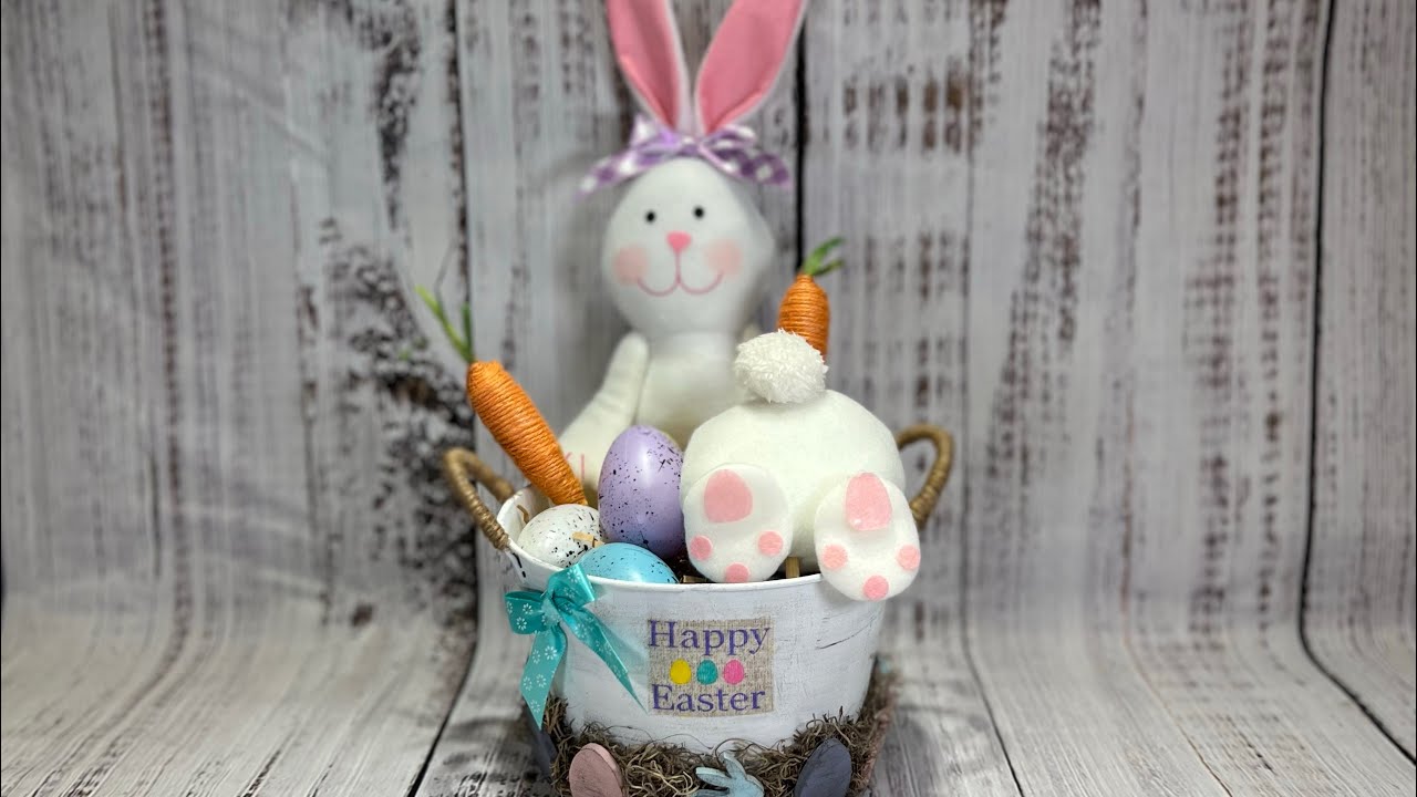 DOLLAR TREE EASTER BUNNY BASKET DIY EASY EASTER DECOR WITH DOLLAR