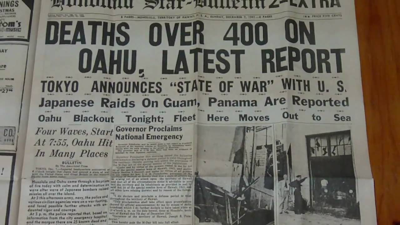 Honolulu Star Bulletin 1st Extra Newspaper Sunday December 7 1941 YouTube
