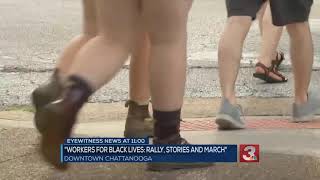 Workers march in downtown Chattanooga in support of Black Lives Matter
