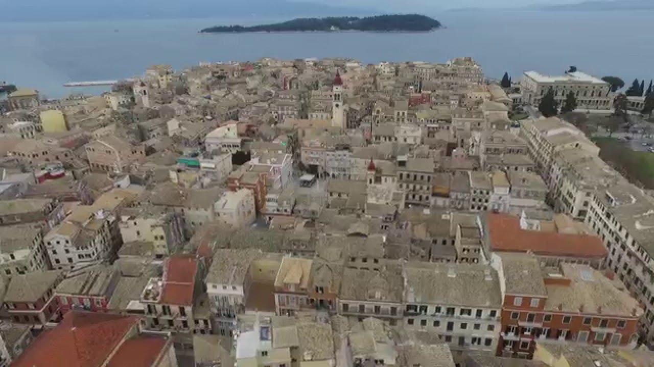 Aerial video of Old Corfu Town Jan 2016