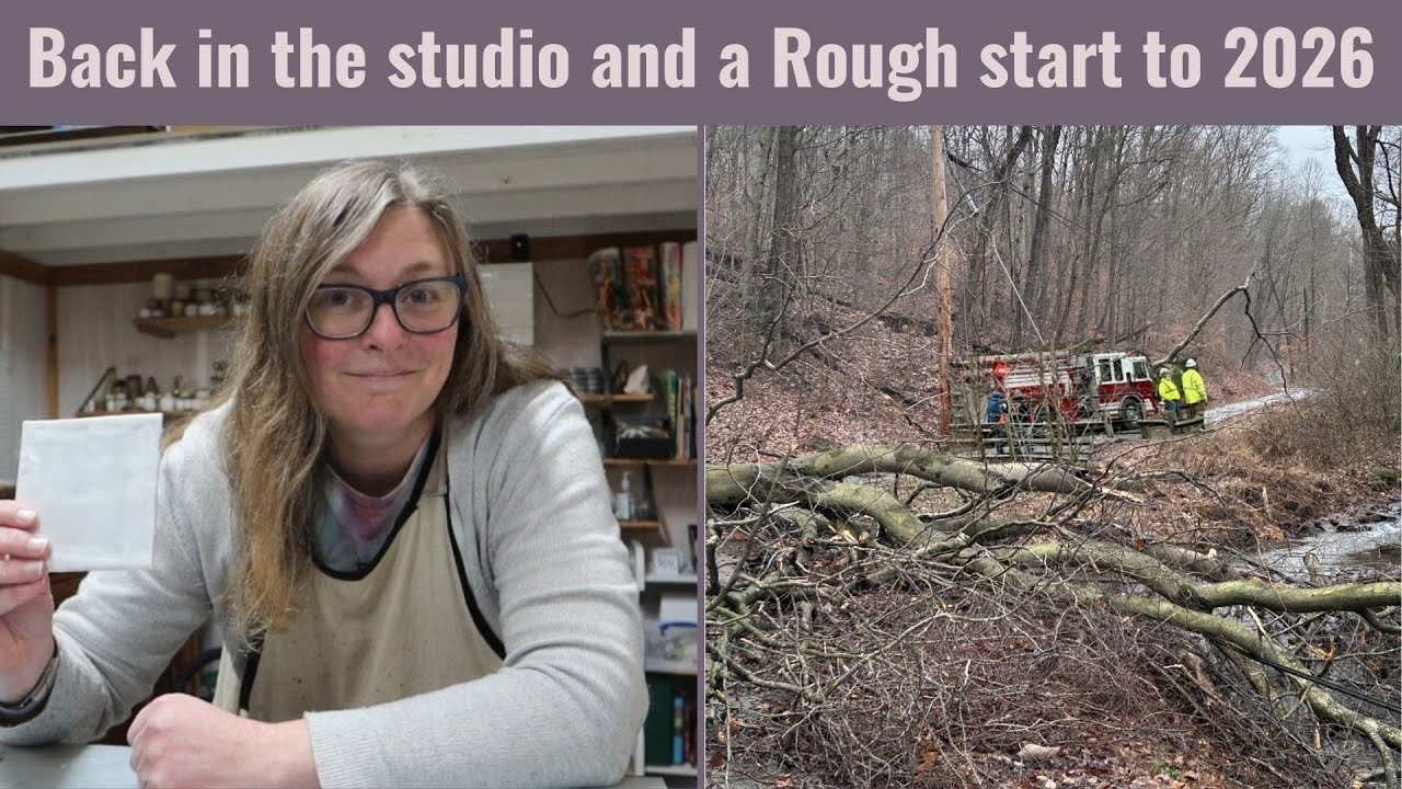 Artist Studio Vlog: Winter abstract painting with encaustic paint and a tree causes some damage