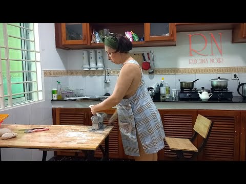 Ravioli Time! A housekeeper works in the kitchen. housekeeper works in the kitchen without panties.