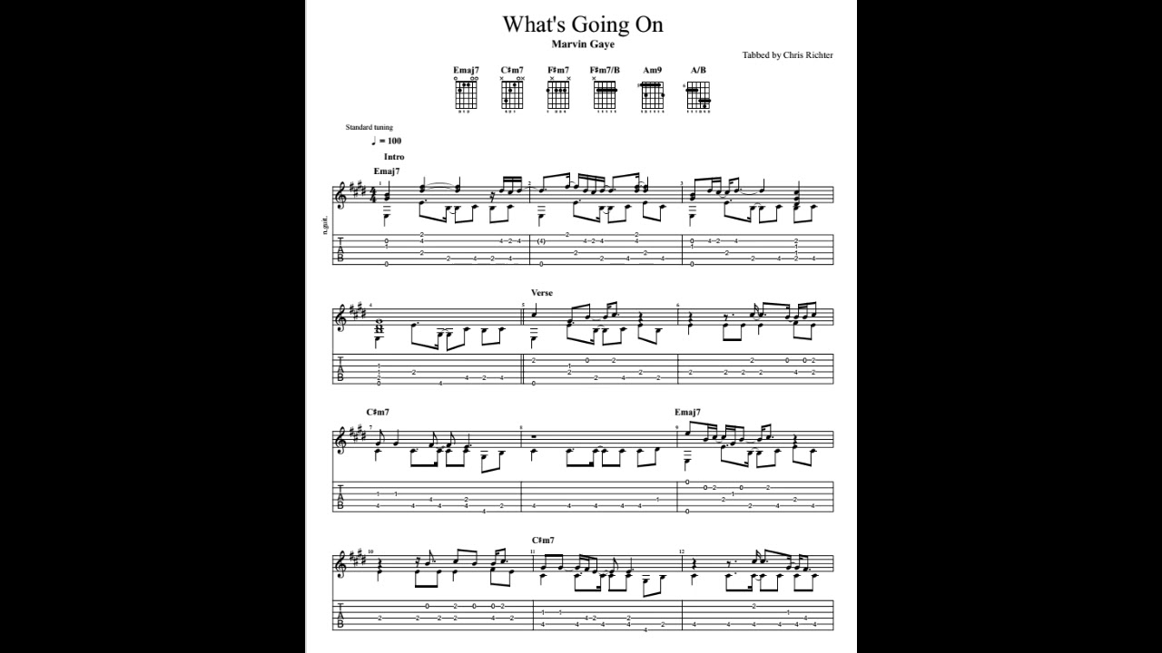 Marvin Gaye What s Going On With Tablature sheet Music For Solo Marvin gaye what s going on with tablature sheet music for solo