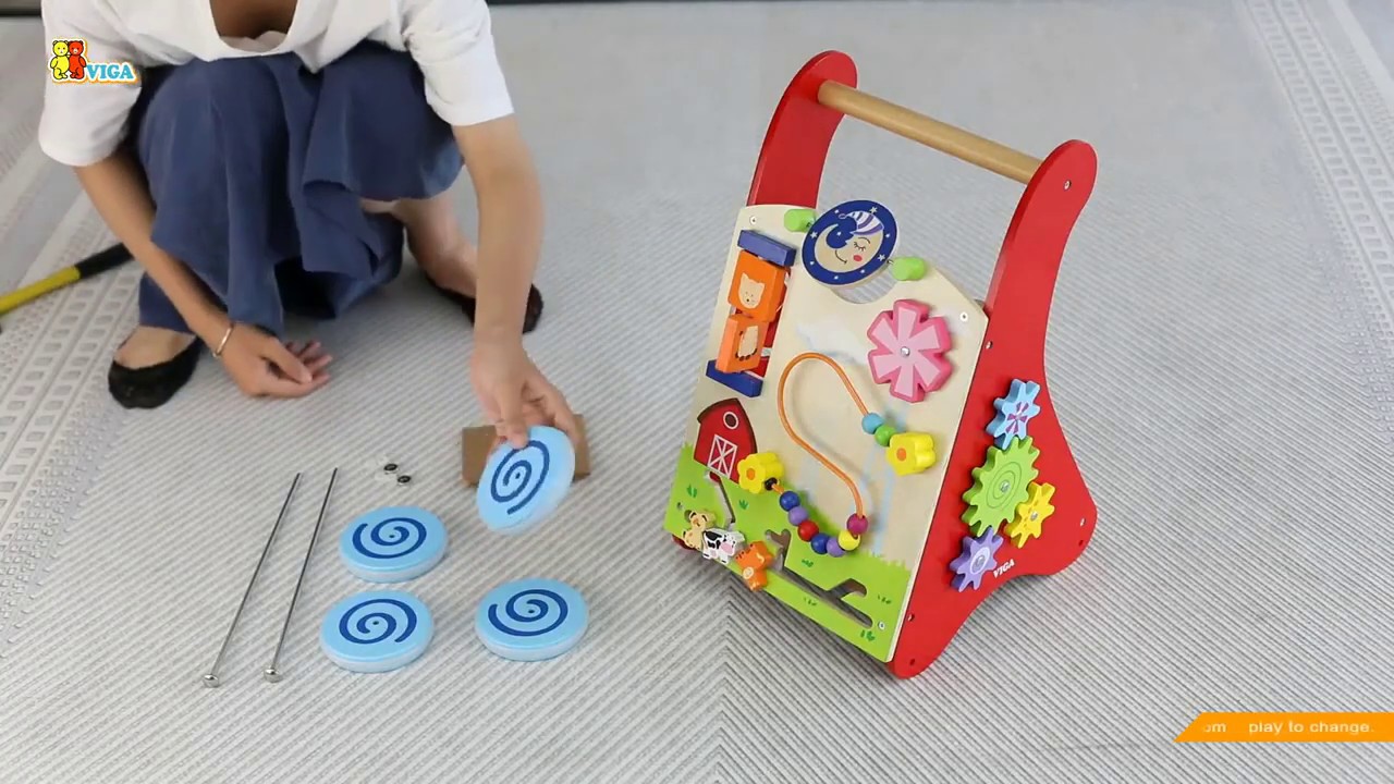 Детские ходунки-каталка Viga Toys с бизибордом (50950). Сборка.