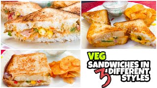 Veg Sandwich In 3 Different Styles#Snackrecipe || #Sandwich|| Telugu Vlogs || SHAS PARIN