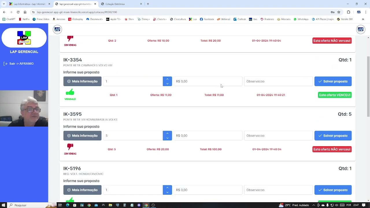 Cotação Eletrônica no Lap Gerencial Web
