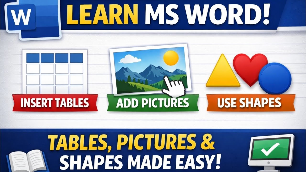 Learn MS Word: Insert Tables, Pictures & Shapes | Beginner Tutorial ...