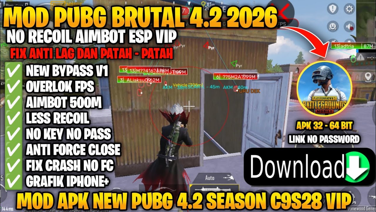 UPDATE CHEAT PUBG TERBARU 2026 GL/KR/VNG/TW/BGMI/ 32BIT DAN 64BIT NO KEY NOROOT DAN ROOT 4.2