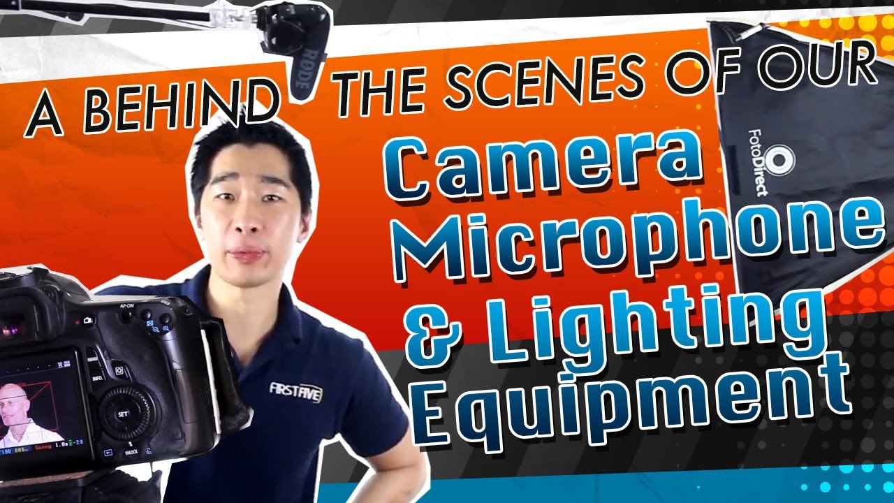 Behind The Scenes Filming Setup - Microphone, DSLR Camera, Lighting, Teleprompter Video Equipment