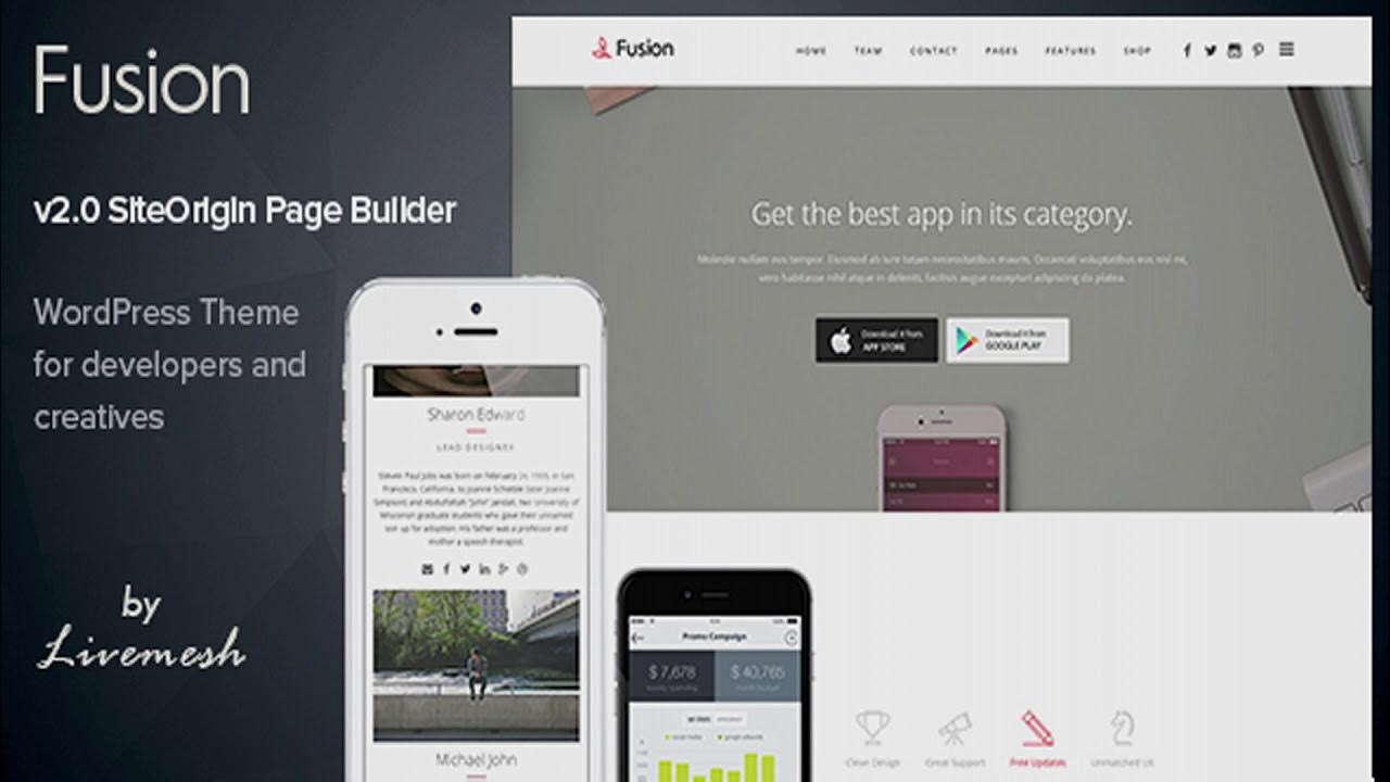 Wordpress приложение. Fusion Page. Mobile Version site Template Envato. Красивые html лендинги Themeforest.