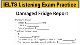 Damaged Fridge Report listening practice test 2026 with answers | IELTS Real Exam Listening