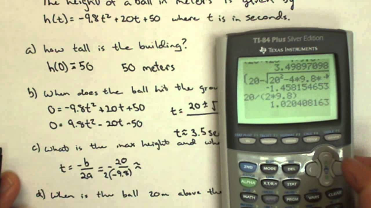 Quadratic Application Ball Thrown from Bridge YouTube