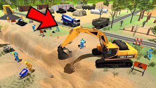 Excavator Dump Trucks Busy Working On Wall Construction - Border Security Wall Construction screenshot 3