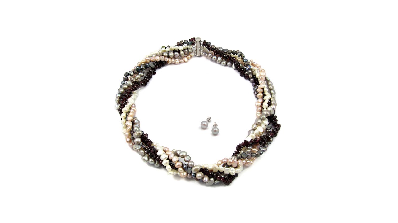 Set Dans de Perle și Granate Orchira & Valero Pearls (cercei, colier) @ SimplyChic.ro