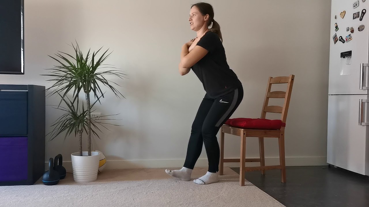 'Supported' sit to stand, transition towards a single leg sit to stand