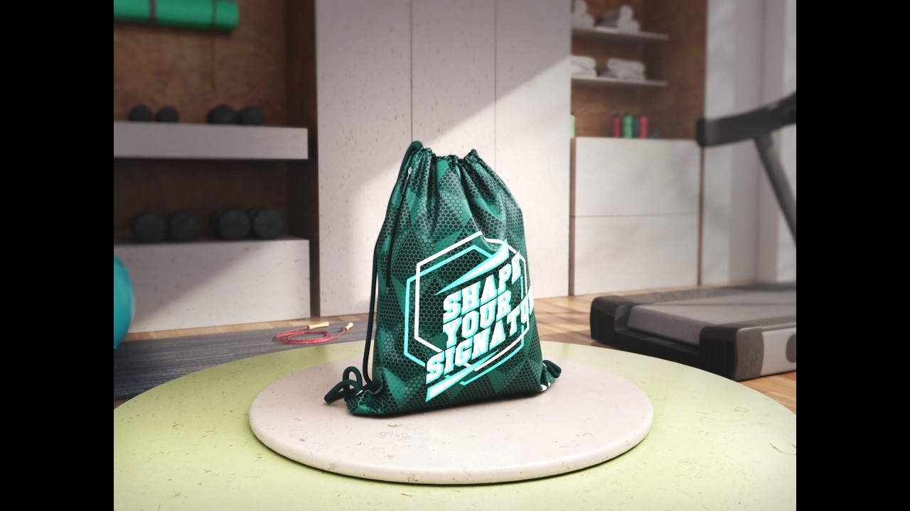 Hutter Products 13L gymsack, cinematic 360-degree CGI product animation set in a gym scene, rendered in Cinema 4D and Redshift by Tanzim Rahat