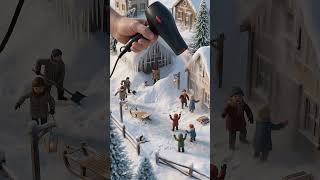 Snowed-in toy cabin - Hairdryer melts giant snowdrift #miniature #creativesolutions #shorts